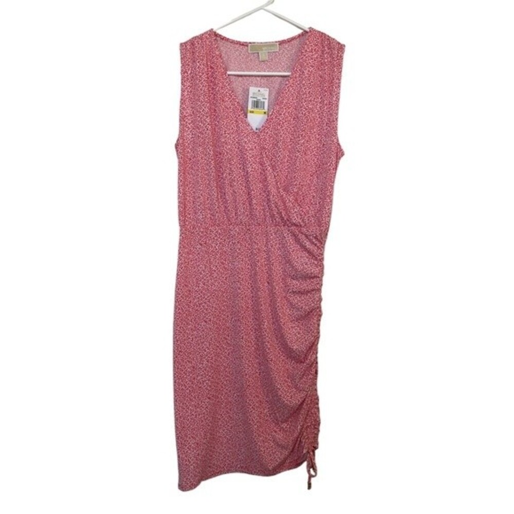 NWT Michael Kors Sleeves V-Neck Dress w/ Gathered Side, Asymmetrical, Size M.